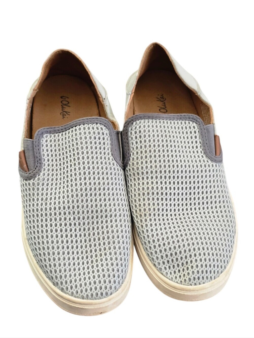 Olukai Pehuea Slip-On Mesh Sneaker in Light Gray Drop In Heel Shoe Size 8
